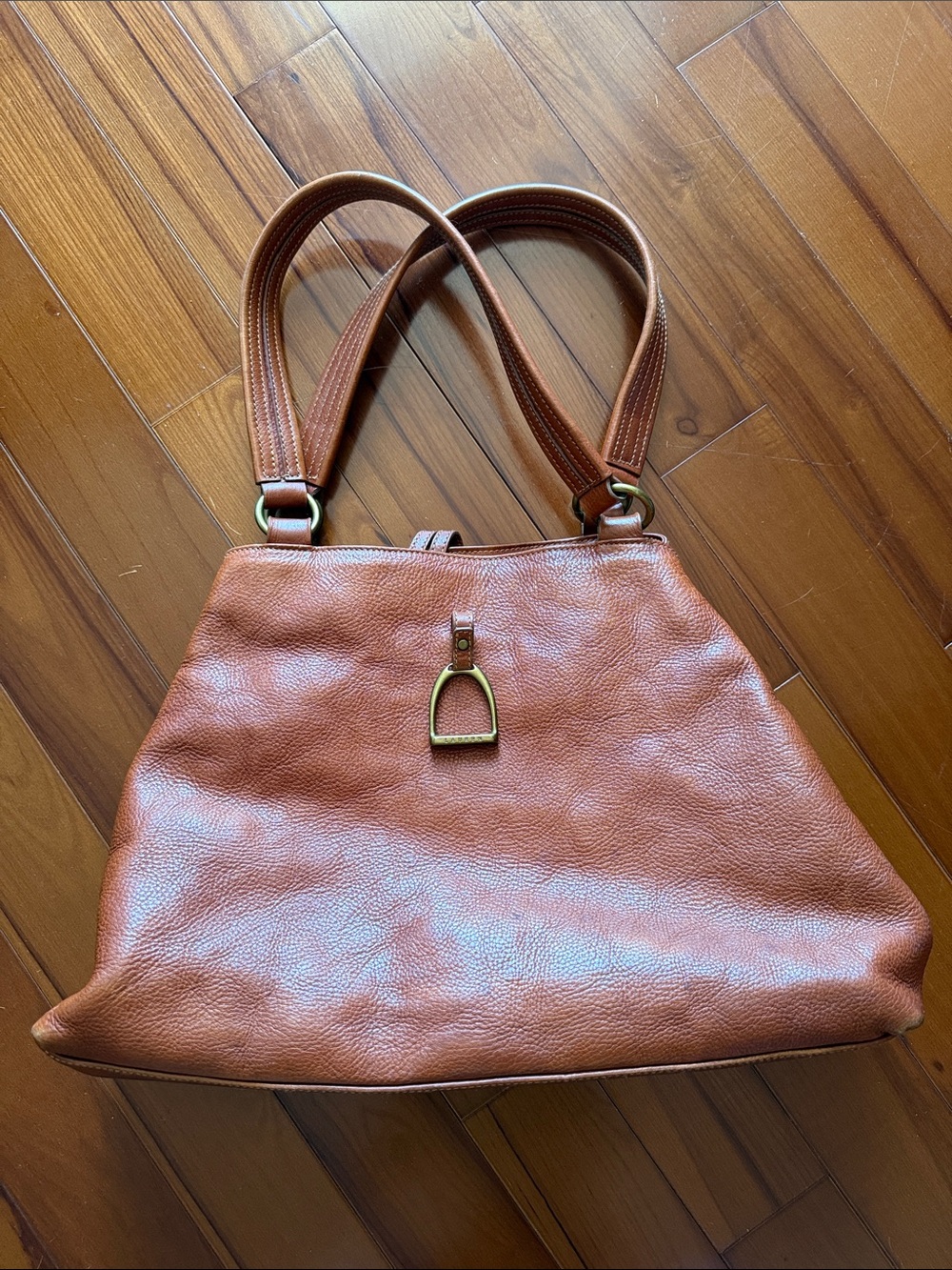 Ralph Lauren Cognac Leather Shoulder Bag with Stirrup Accent